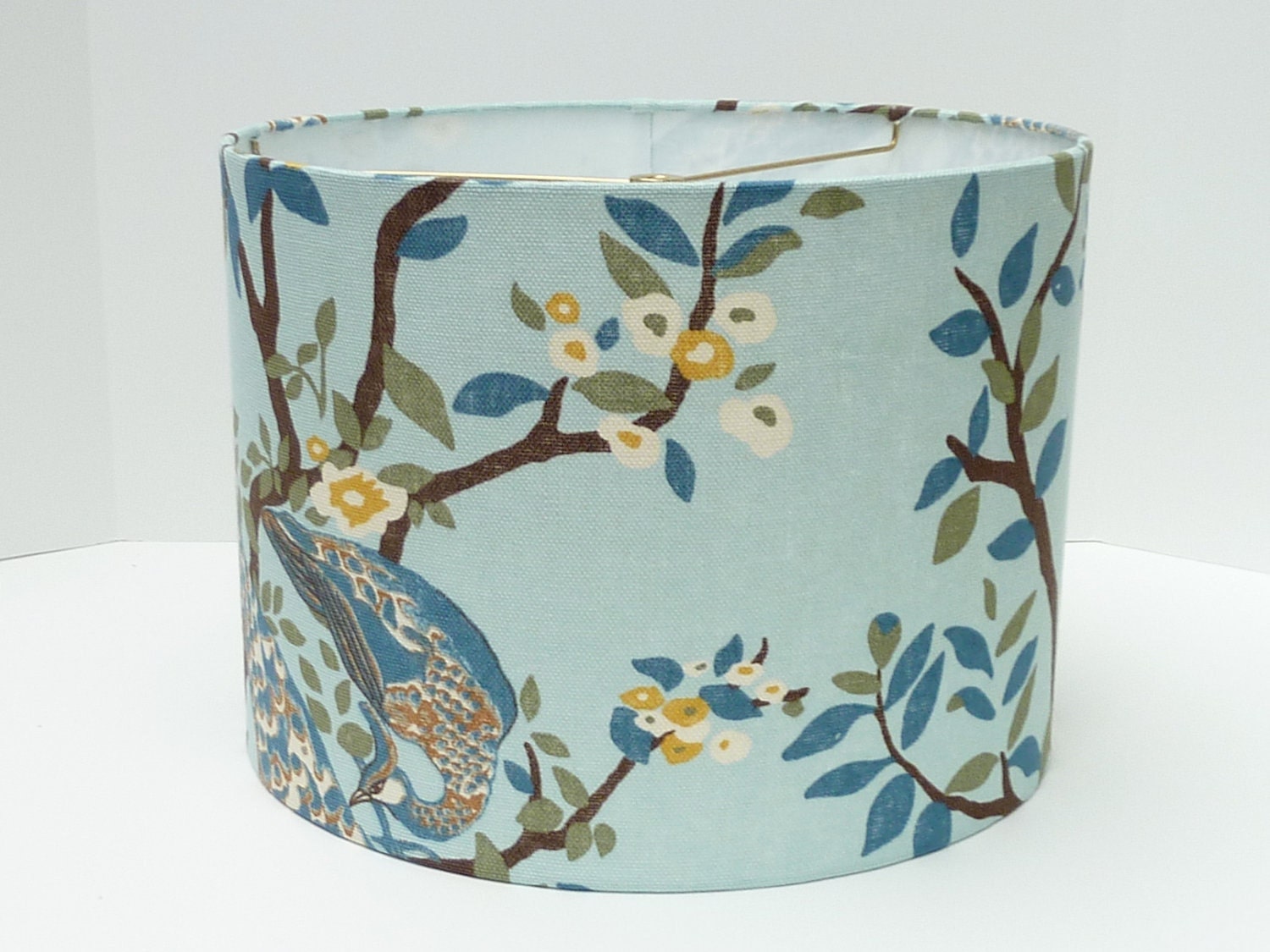 Medium Drum Lampshade in Dwell Studio Vingage Plumes (jade) Peacock
