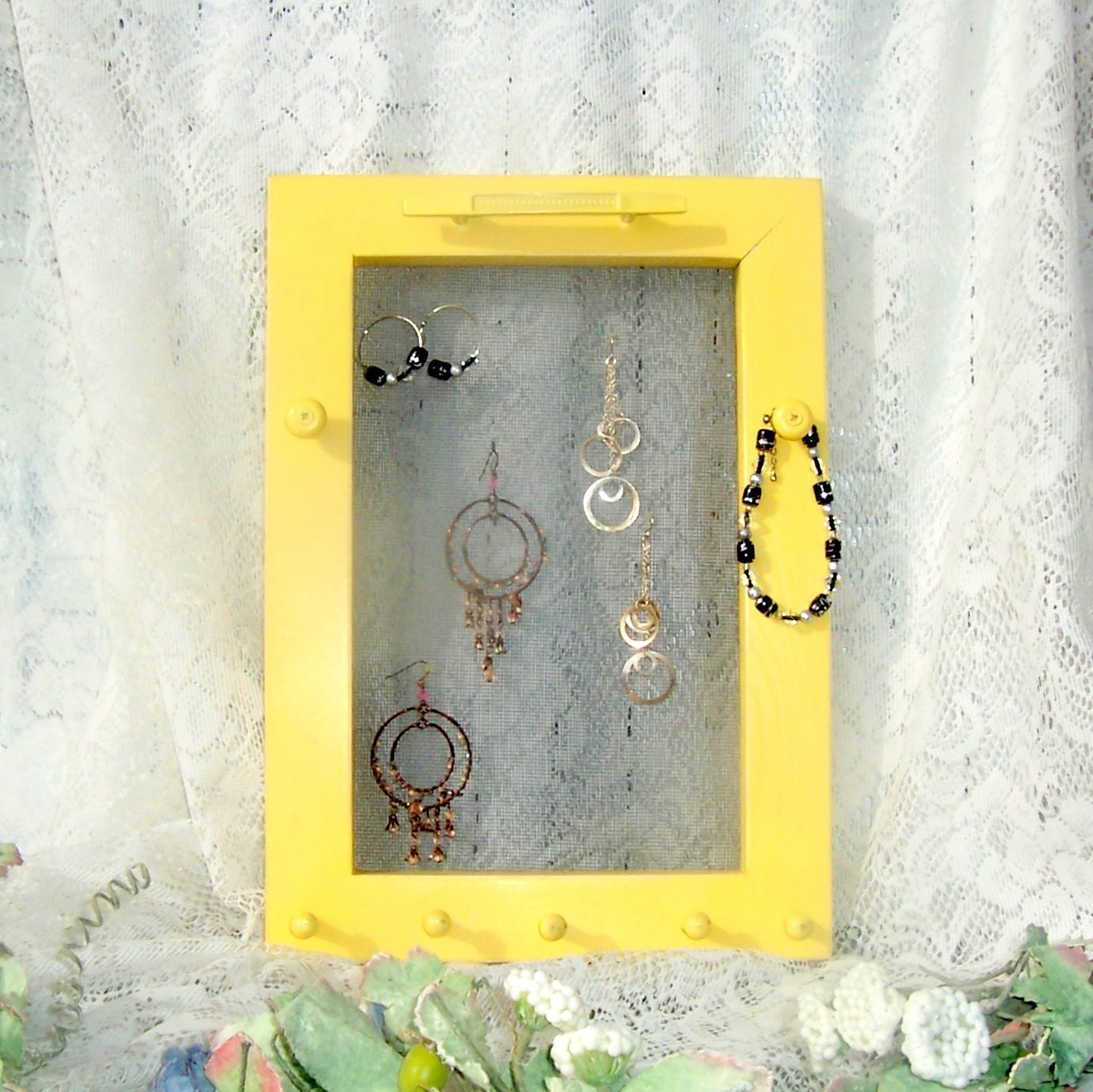 jewelry wall hanger wooden jewelry hanger jewelry organizer yellow jewelry rack home decor earring rack