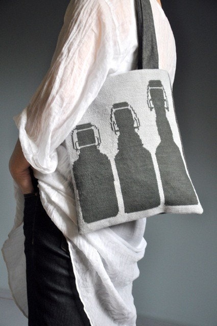 Bottles Bag / Handmade, needlepoint