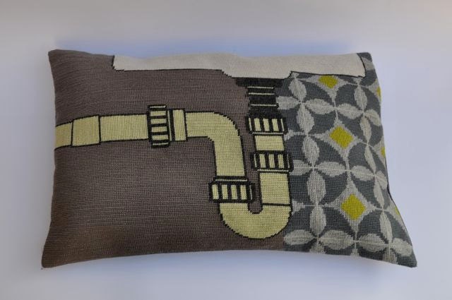 Sink Giant Pillow / Handmade, needlepoint