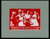 linocut relief print (matted) - Liberated Women