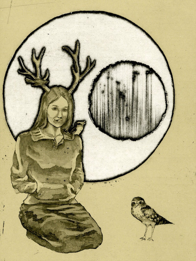 Huntress (Variation 3) - etching by H.L. Birdsong