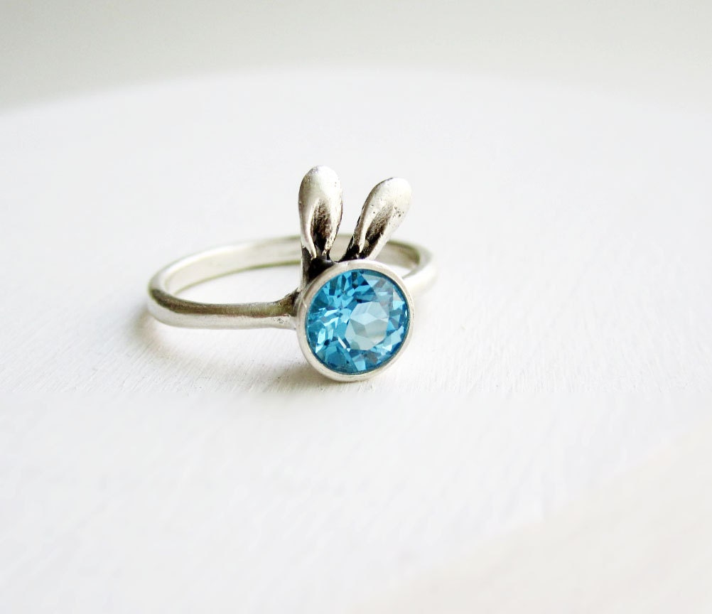 Blue Bunny Ring, Blue Topaz and Sterling Silver Ring