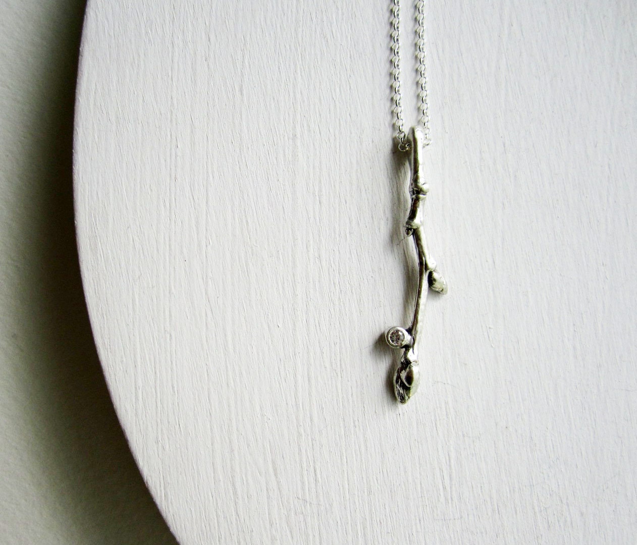White Sapphire and Sterling Silver Branch Necklace