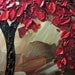 Original Abstract Tree Painting, Textured Red Tree of Life, Abstract Floral Painting, Red Maple, Blue Brown, Palette Knife 36x24" Christine