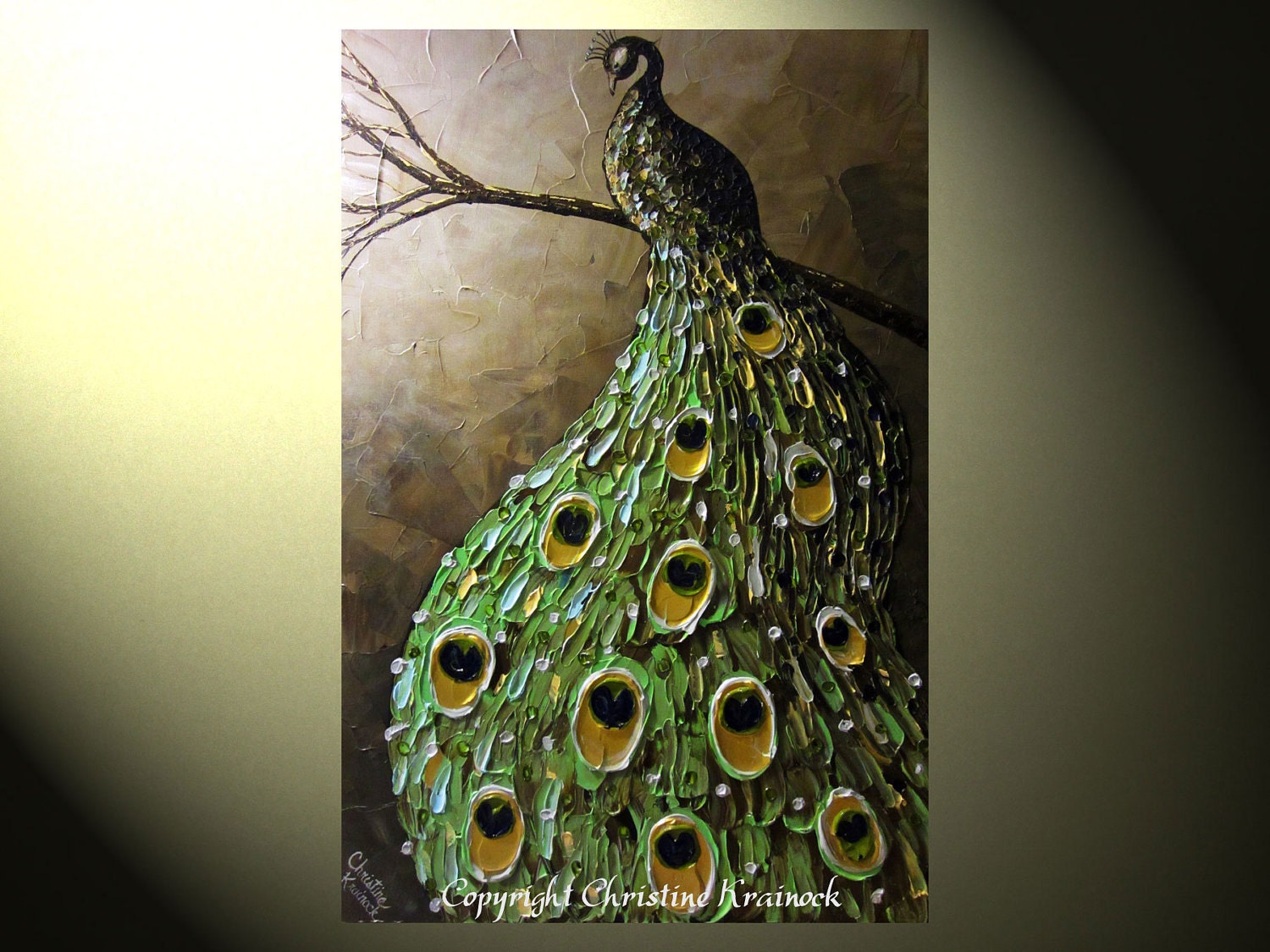 CUSTOM, Original Abstract Painting, Peacock Painting, Modern Textured, MADE to ORDER, Impasto, Fine Art, Palette Knife, 24x36" by Christine