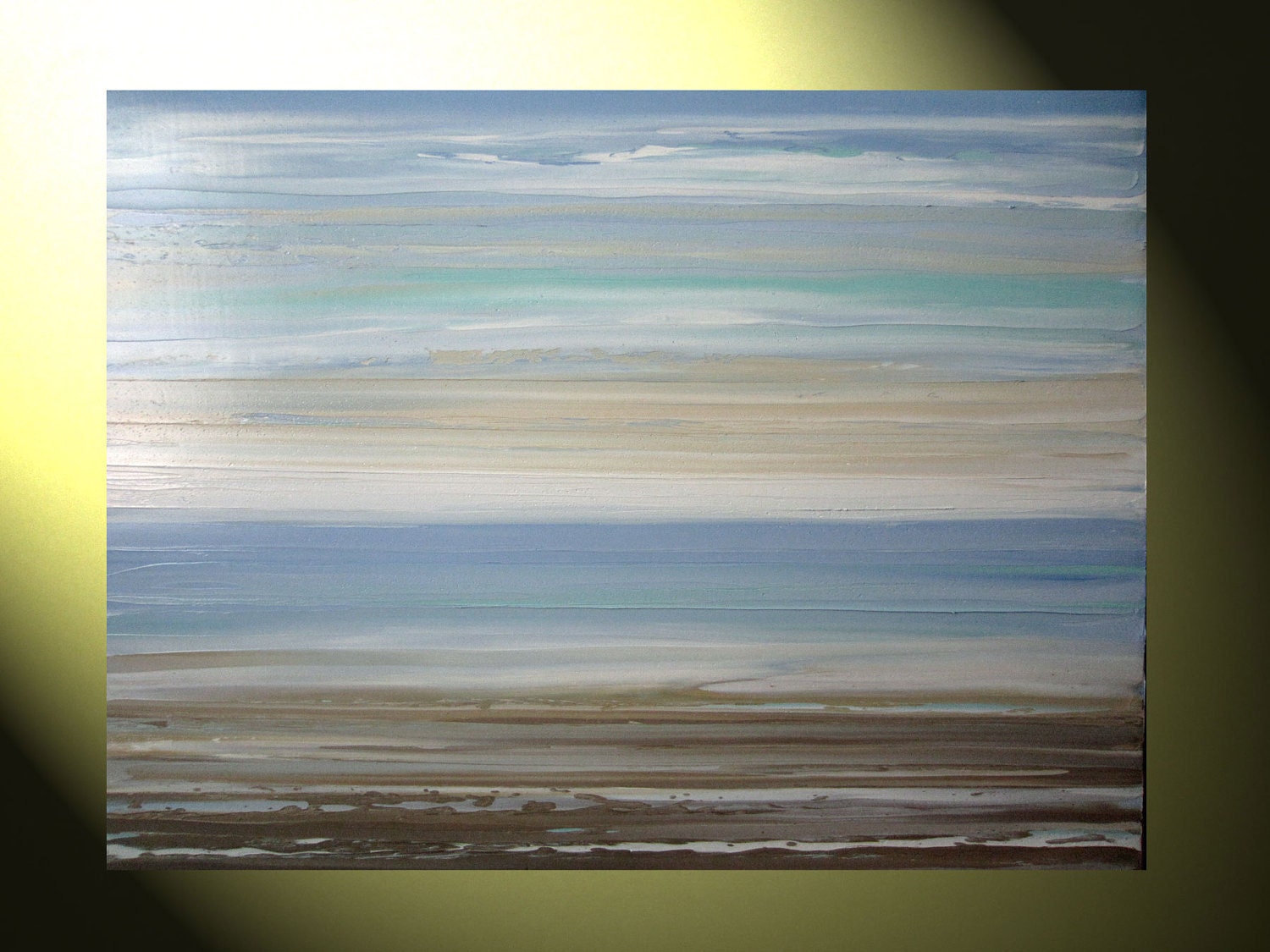 Original OIL Painting, Abstract Textured Seascape Painting, Sunset Ocean, XL 40x30" Pale Blue Gold Brown, Palette Knife by Christine