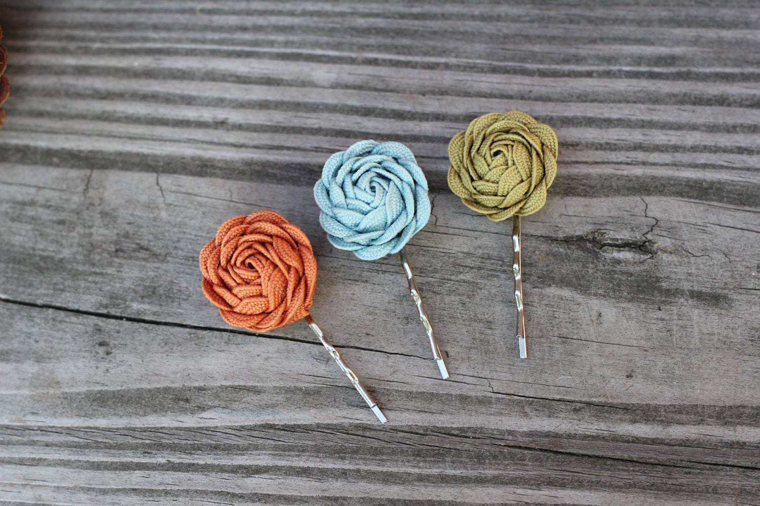 Orange, Blue, Gold Flower Bobby Pins . Gifts for Her . By ponyupdesigns