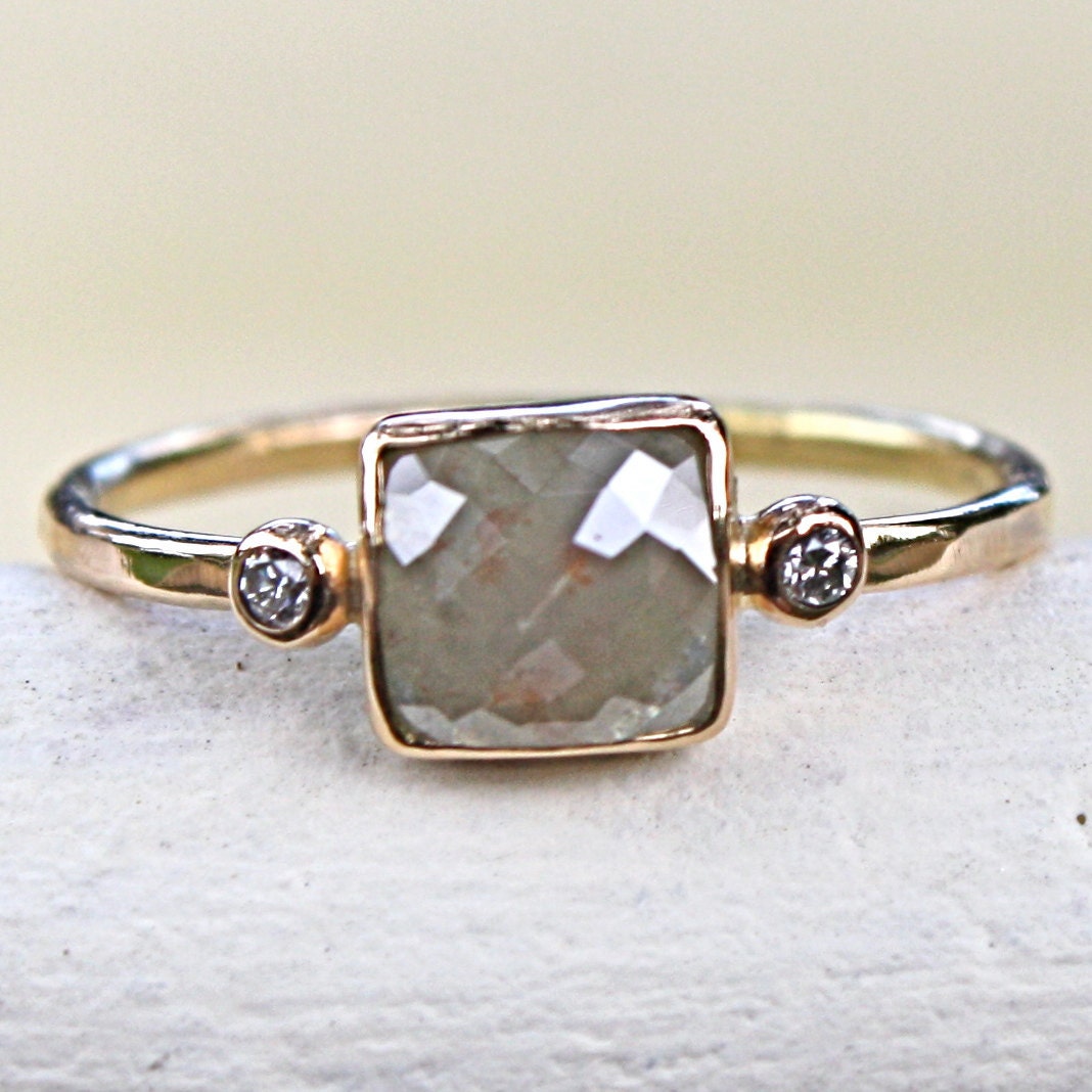 Diamond Ring- Rose Cut Diamond Slice in 14K Gold- Engagement Ring