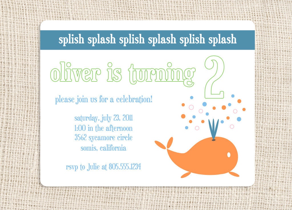 Whale Birthday Invitation Boy or Girl by jackandjanepaper on Etsy