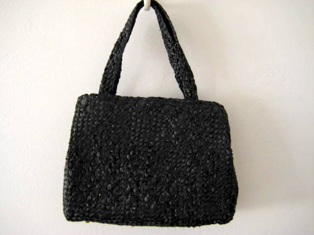 Vintage Black Raffia Handbag By Walborg 1950s