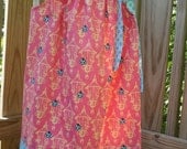 Girls Pillowcase Dress, Size 5, 'Elizabeth Ann' Blue Beetles Bird Cages Pink Yellow