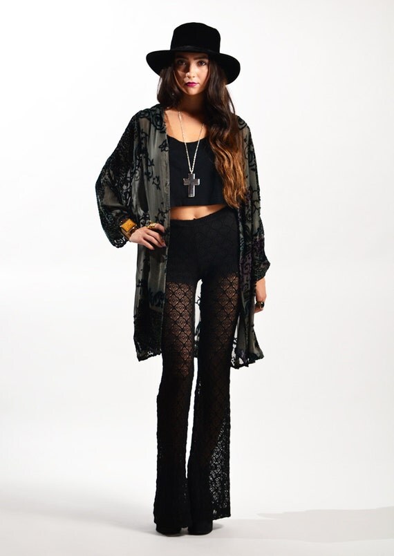 Hunter Green Velvet Burnout Gypsy Kimono Jacket