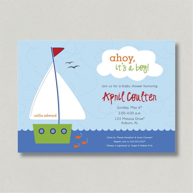 DIY Design - Printable Sailboat Invitation for Baby Boy Diaper/Baby ...