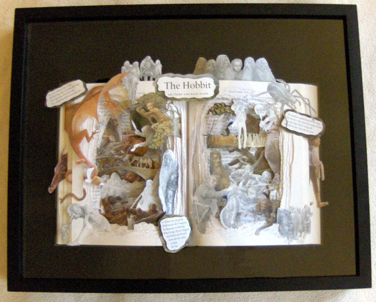 The HOBBIT or There and Back again - 17 x 21 One of a Kind Book Sculpture - Shadowbox FRAMED - Free Shipping
