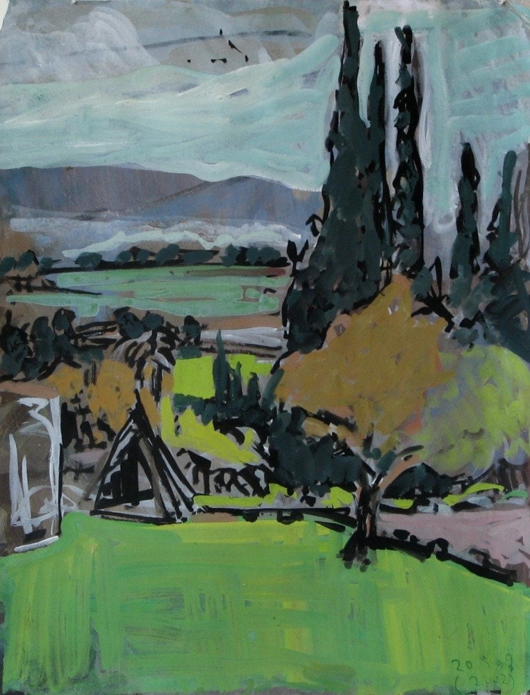 Tipi at my front door - original Galilee landscape painting, Shirley Kanyon