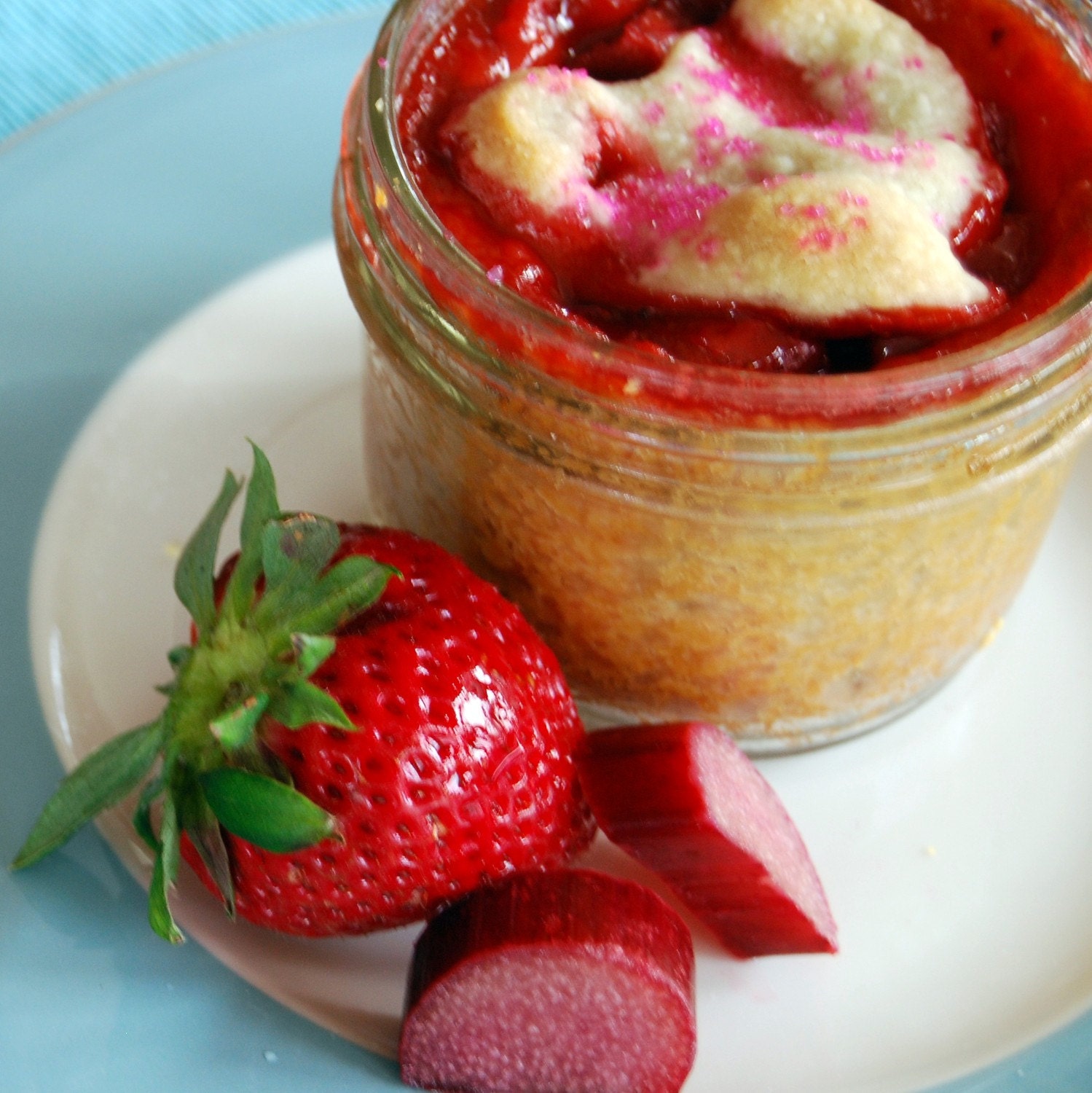 Strawberry Rhubarb Pie in a Jar, Perfect for Showers, Weddings and Birthdays