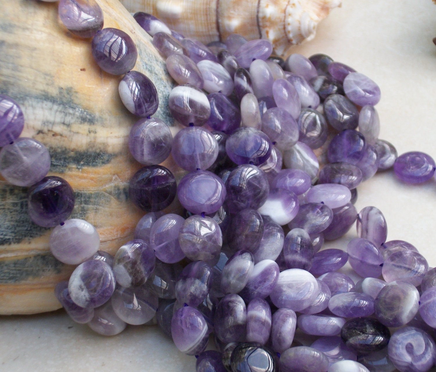 Amethyst Gemstone coin - 12 mm round beads- full strand