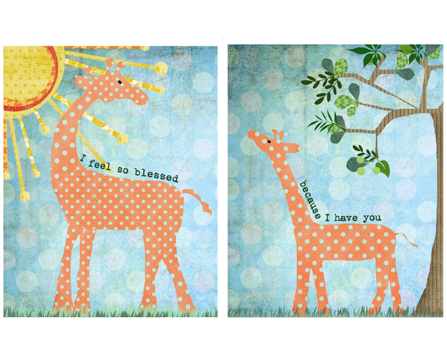 Print Art Giraffe Boy Girl Nursery Toddler Mom Baby Connected Sentimental Whimsy 8 by 10