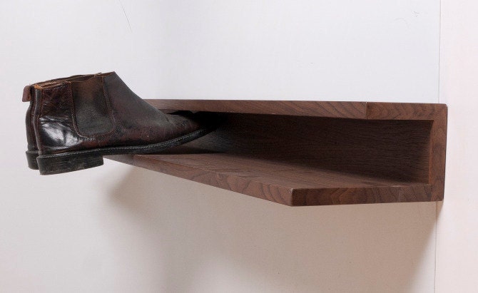 Upcycled Wall Mounted Shoerack Walnut Recycled Reclaimed