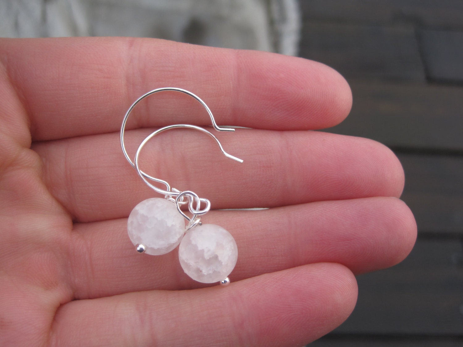 White Quartz Dangle Drop Earrings