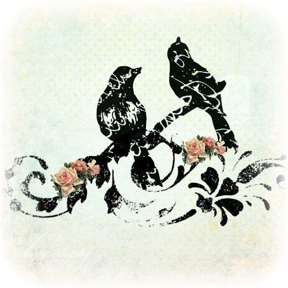 Gorgeous Flourished Birds and Roses Etsy Shop Banner and Avatar Set by Tattered Bella