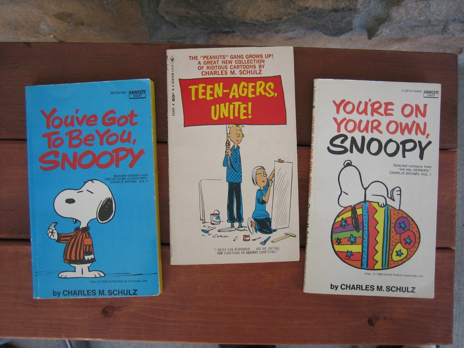 Vintage Peanuts Books : Six Paperback Books including TEENAGERS UNITE about the Peanuts Gang grows up 1960's - 70's