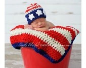 American Flag Set Crochet Beanie and Blanket