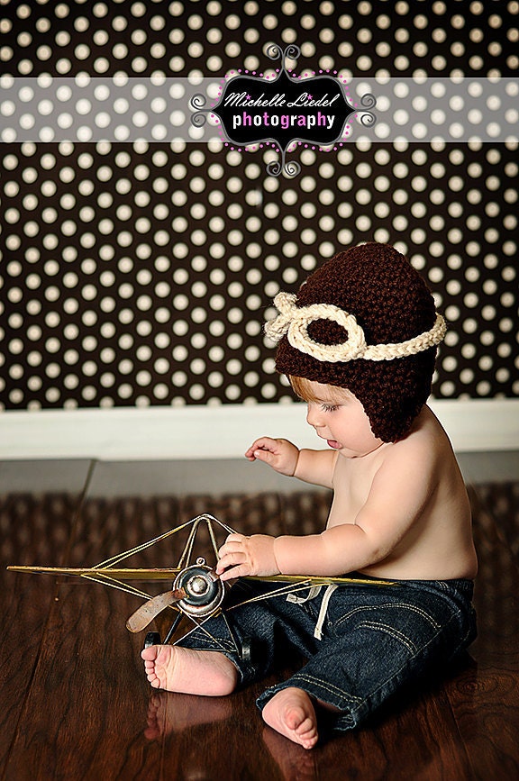 Aviator Hat Baby Photography Prop Sizes Preemie, Newborn, 0-3 months, 3-6 months