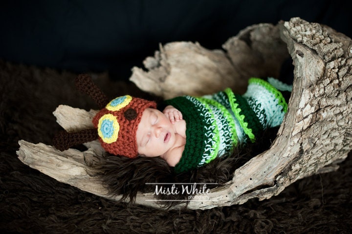 The Very Hungry Caterpillar Crochet Cocoon and a Beanie Set Photography prop