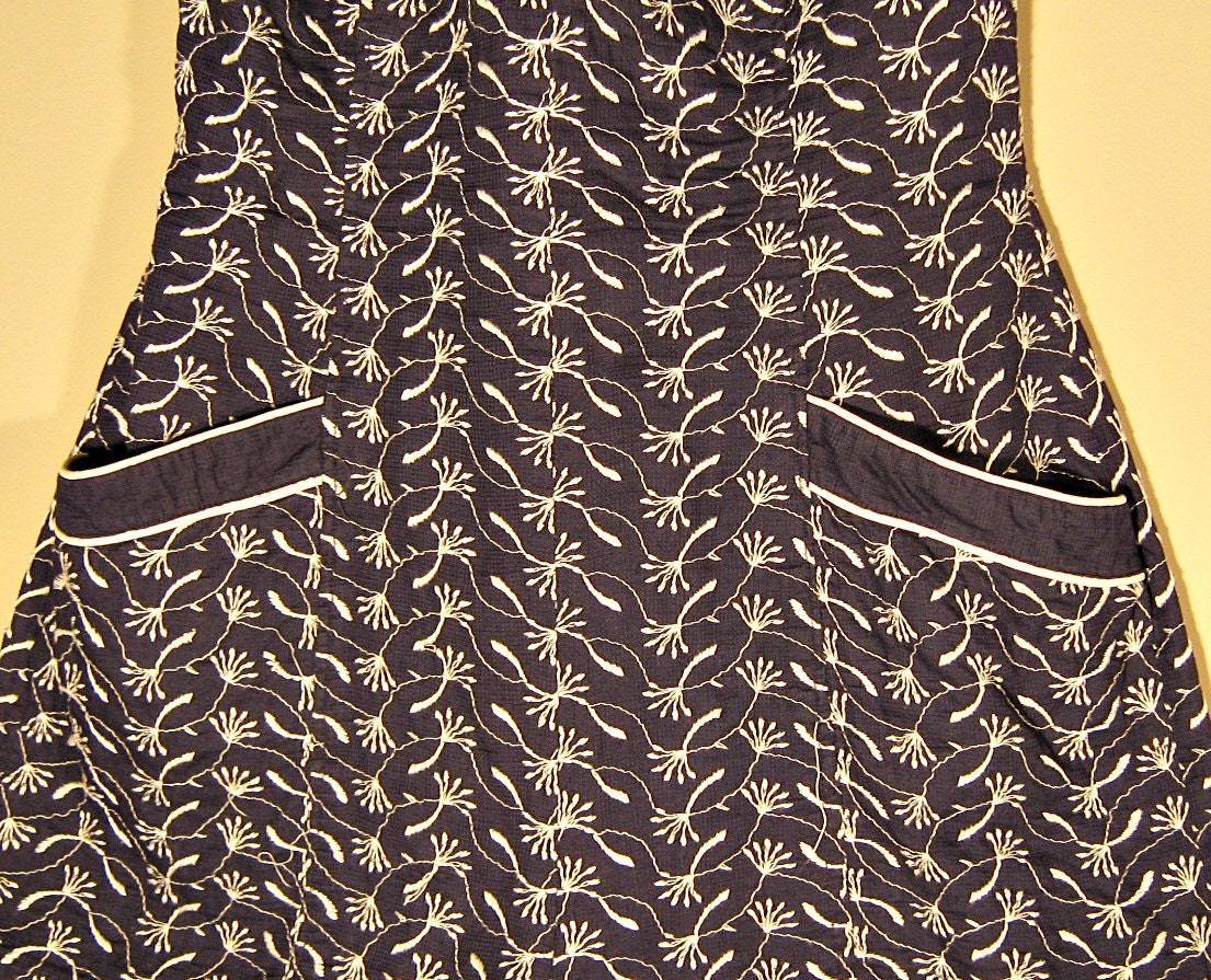 1940s 50s Brilliant Fashion Blue Embroidered Swim or Play Suit