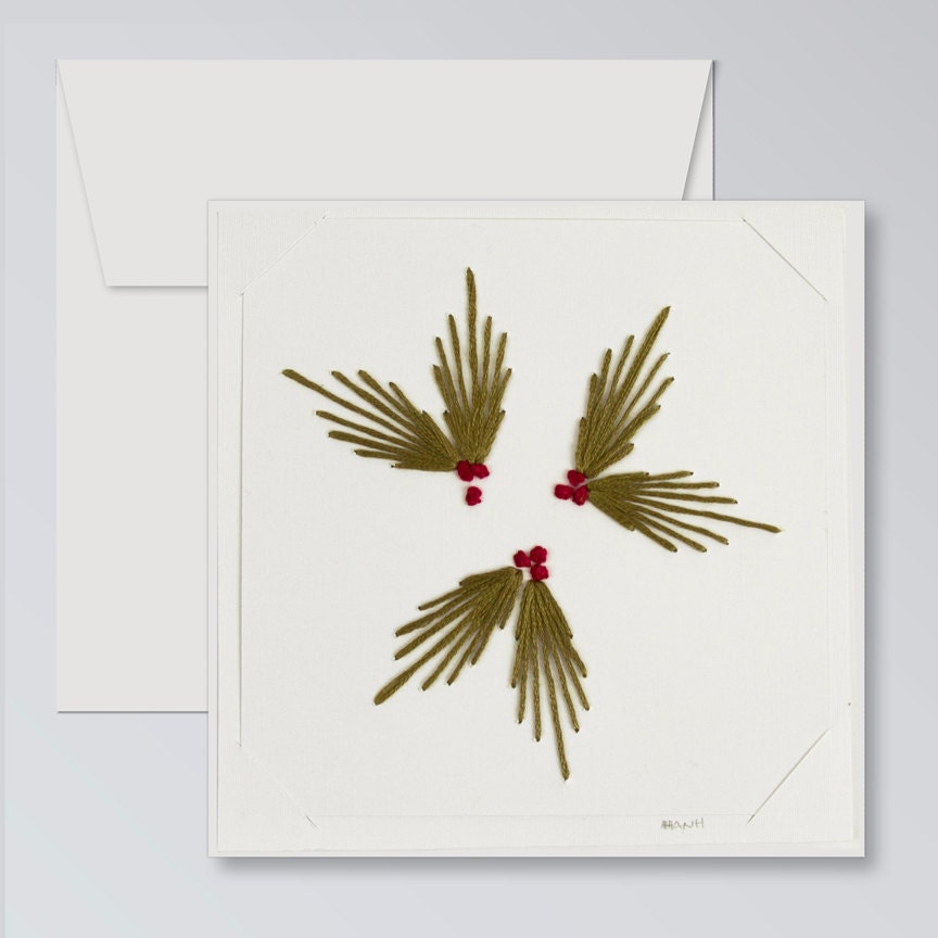 Embroidered Holly Note Cards (set of four)