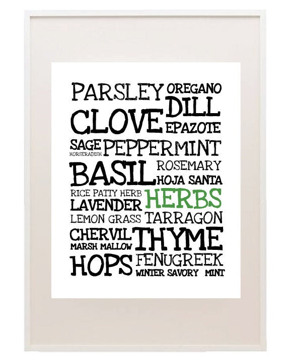 Art for Kitchen - Herbs - 8.5x11 Print - Digital Illustration Poster - Kitchen Art