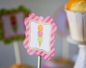 Ice Cream Printable CUPCAKE toppers - THREE Designs- Party Circles - Favor Tags Il_170x135