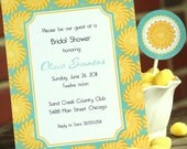 Aqua & Yellow  Mod Flower Summer Party Set with Invitations, Tags, toppers DIY