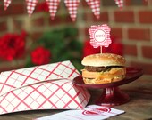 Set 20 LARGE Retro Red and White Plaid Food Trays and Printable BBQ Tags for BBQ, Cook out, retro party, picnic Il_170x135