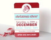 DIY Printable Christmas Cheer invitation Retro Santa Design holiday aqua blue red Il_170x135