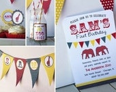 DIY Retro Zoo Printable Party Set- Invitations, cupcake toppers, favor tags, pennant banner, bottle wraps