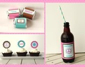 Printable Hippie Chick 70s Party Accessories- Cupcake Toppers, Candy Wrappers, Bottle Wraps Il_170x135