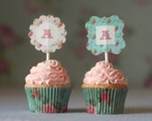 2 Designs- Printable Shabby Chic Monogram Cupcake Toppers - pretty pink blue floral Il_170x135