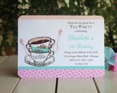 Printable DIY Whimsical Tea Party Invitations - vintage tea cups- pink aqua peach Il_170x135