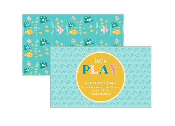 Mommy Cards Calling Card Printable - Front and Back Design - Playdate - Fish Design Play Contact Cards Il_570xn