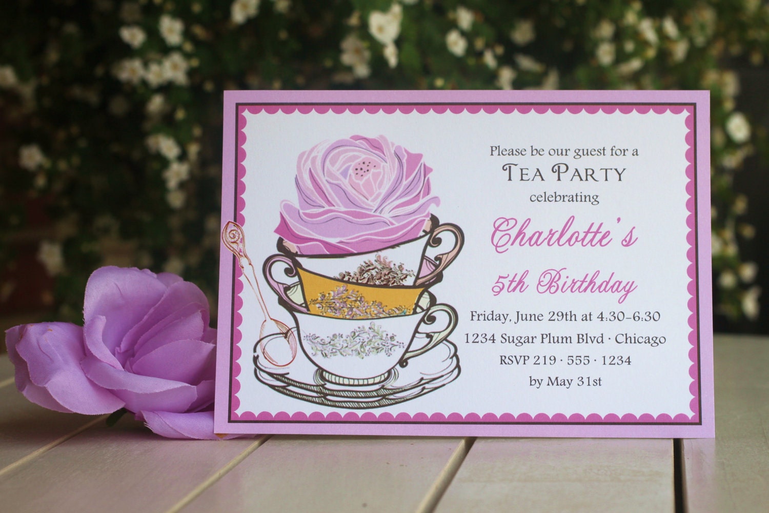 DIY Printable Tea Party Invitations - purple with vintage tea cups - shabby chic Il_570xn
