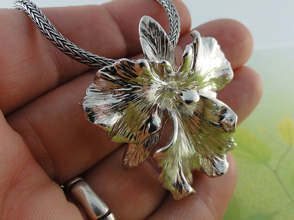 Orchid - Cattleya Orchid Pendant - Sterling Silver - Silver Orchid