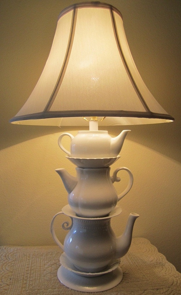Whimsical Shabby Country Cottage Teapot Lamp