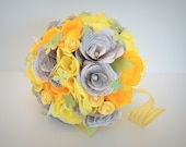 Wedding Bridal Paper Flower Bouquet - Bookpage and Yellow Paper Flower Bouquet