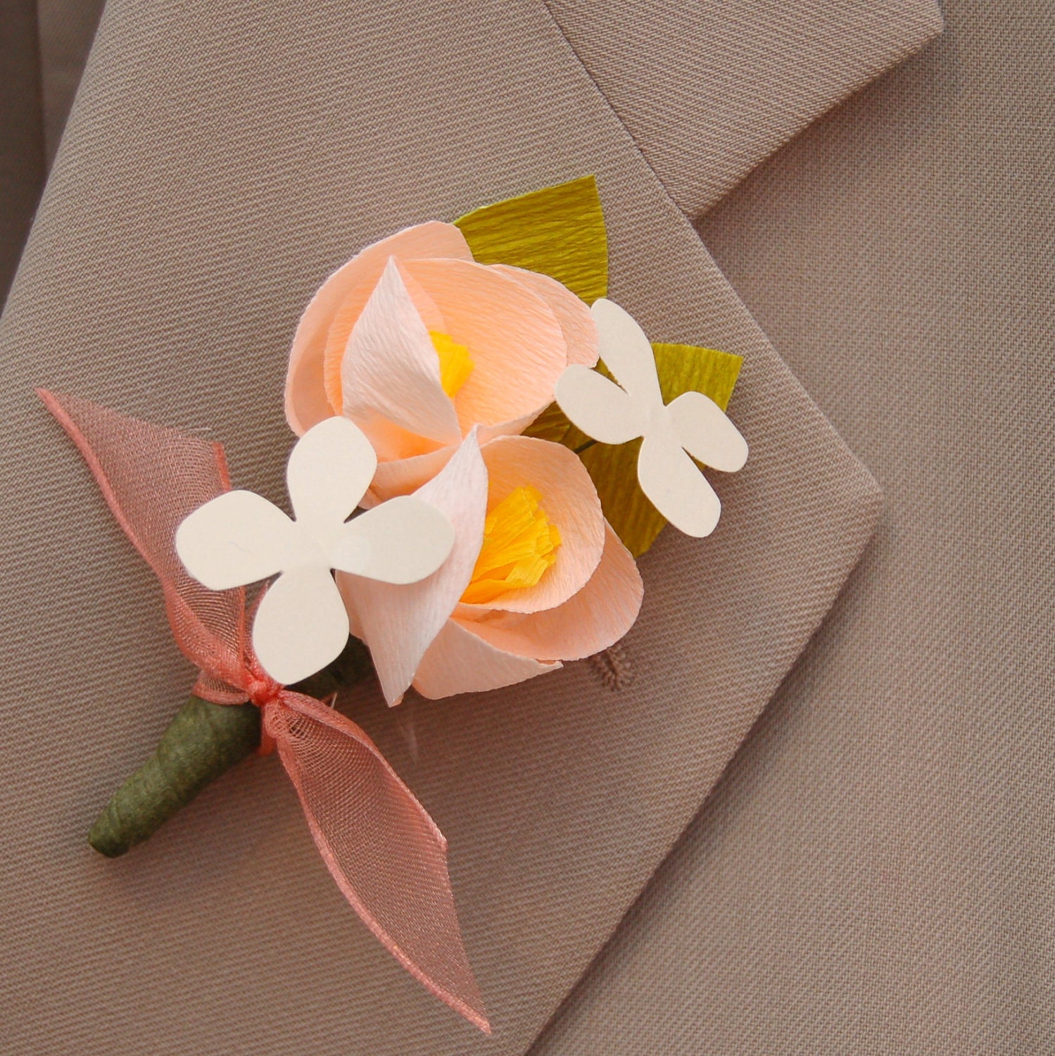 Peach Paper Flower Boutonniere or Corsage