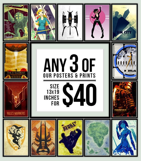 Any 3 Posters for 40 Dollars - Size 13x19