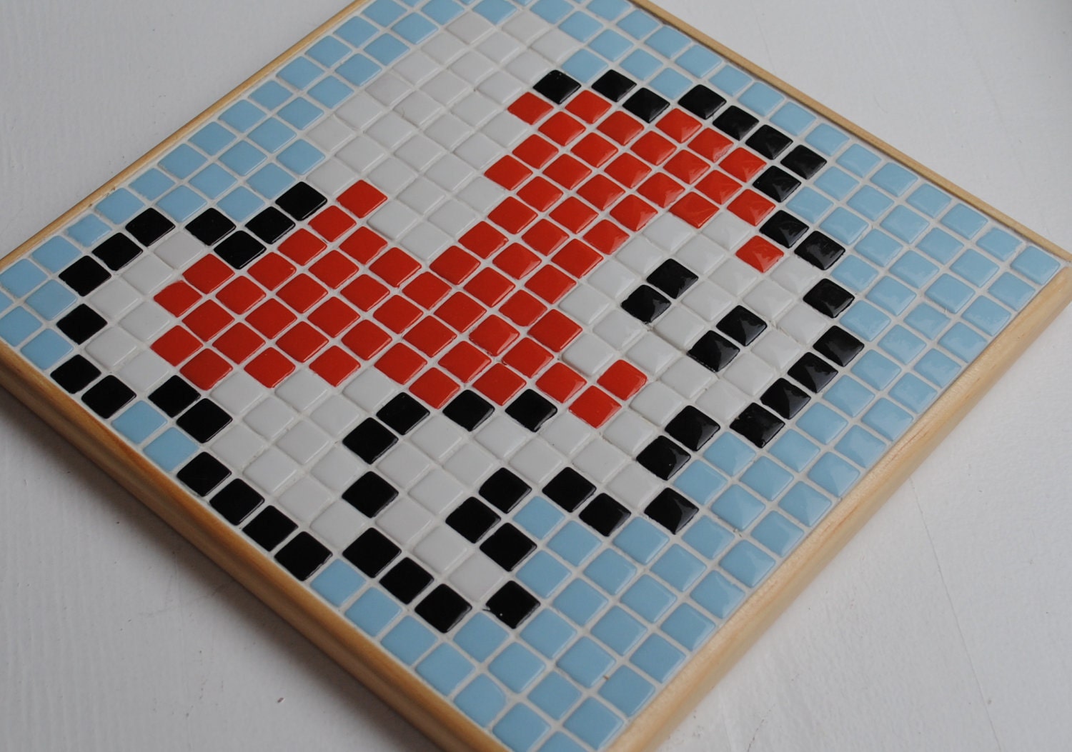 Mario Brothers Cheep Cheep Recycled Glass Tile Mosaic Wall Hanging - READY TO SHIP