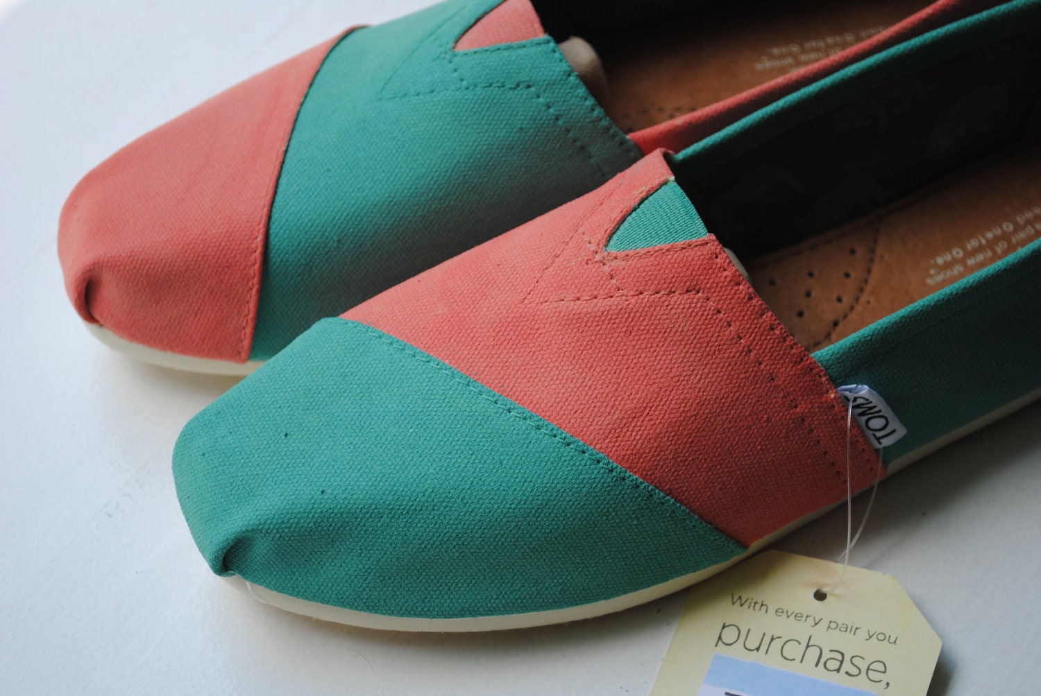 Womens Custom Hand Painted TOMS in Coral and Light Blue